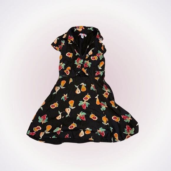 Urban Outfitters Fruits Print Black Collared Dress | Sz S - Picture 1 of 7